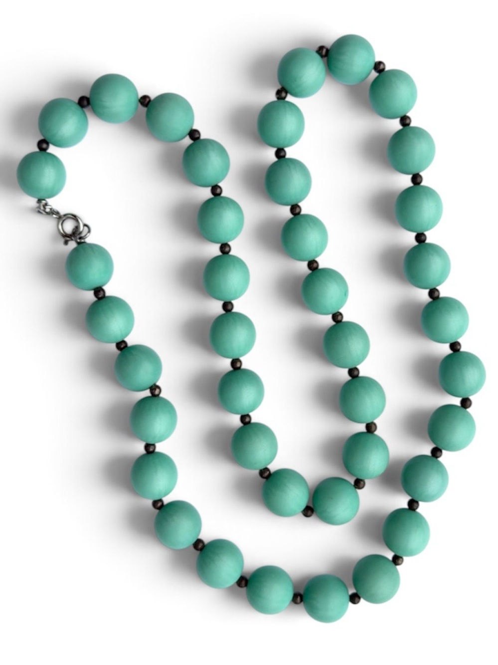 Vintage Chunky Round Beaded Necklace W/Spacer Beads Matte Seafoam Mint Green 23”